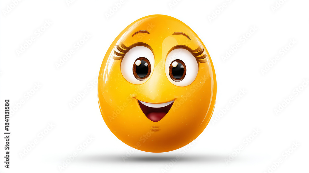 Fototapeta premium Scrambled egg cheerful face 3d character, transparent background