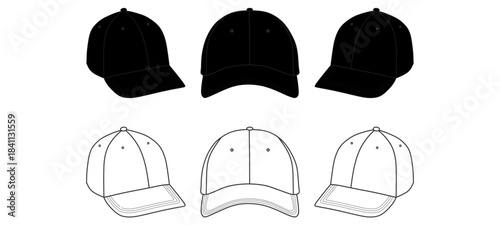 Baseball Cap Three Views Mockup Template Vector
