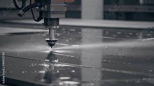 Precise Waterjet Cutting Machine in Action on Metal Surface