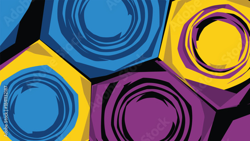 Abstract geometric composition with bold lines and vibrant color blocks featuring a dynamic interplay of shapes and a modern clean aesthetic suitable for graphic design