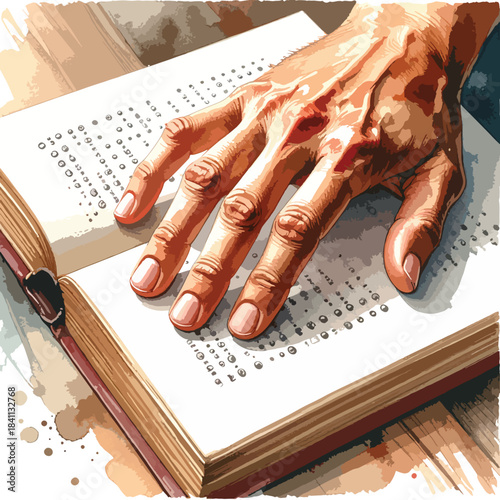 Person’s Hand Reading Braille Book Illustration 
