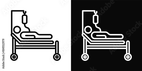 Hospital Bed Icon White And Black Background Style