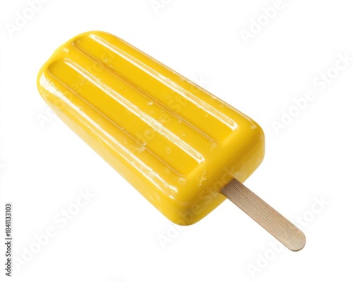 Bright Yellow Popsicle with Wooden Stick on Transparent Background for Summer Treat Selections and Desserts