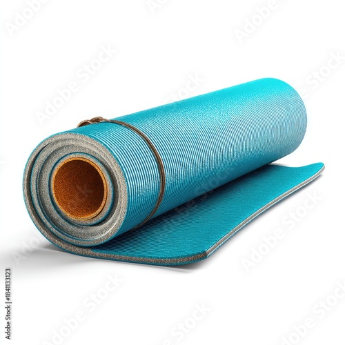 High-Quality Isolated Mat Rolled Up in Vibrant Blue Color for Exercise and Yoga Activities with Detailed Texture