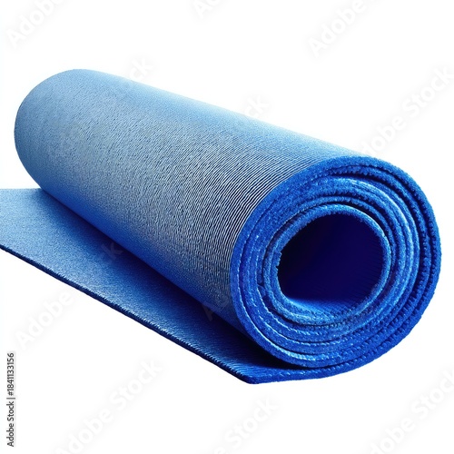 High-Quality Blue Mat Rolled Up and Isolated on White Background for Fitness, Yoga, and Exercise Activities