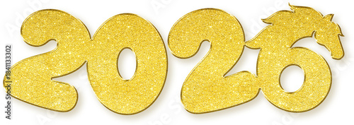 Gold glitter texture 2026 year of the horse typography