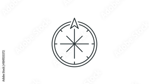 A minimalist line art illustration of a compass with an arrow pointing north.