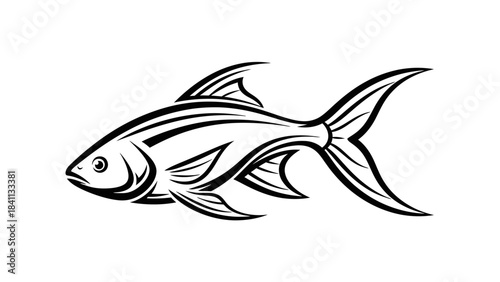 Vector illustration of a cartoon salmon and carp swimming in the blue sea water, showcasing aquatic nature and marine wildlife through an artistic fish icon design for seafood or fishing art