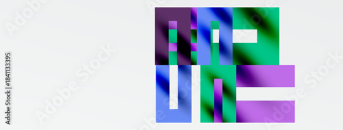 Abstract colorful blocks overlap, creating dynamic visual composition. Gradient hues suggest depth, texture. Minimalist design.