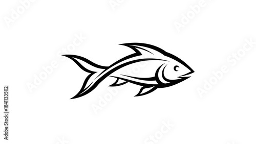 Elegant Fish Icon: A sleek, minimalist illustration showcases a stylized fish. The graphic is a modern, monochromatic design with a focus on simplicity. 