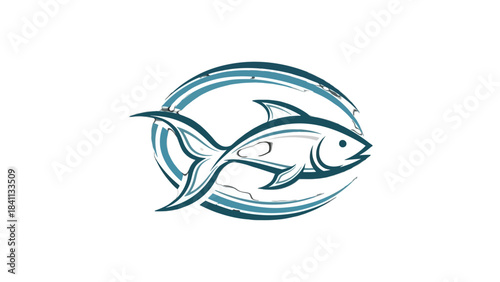 Aquatic Essence: An artistic illustration of a singular fish gracefully gliding through a stylized water design, embodies the elegance and flow of the aquatic realm.