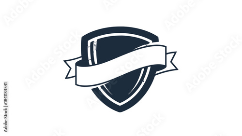 Heraldic Emblem: A distinguished emblem showcasing a robust shield design and an elegantly scrolled banner, ready for text. This design exudes a sense of prestige and history.