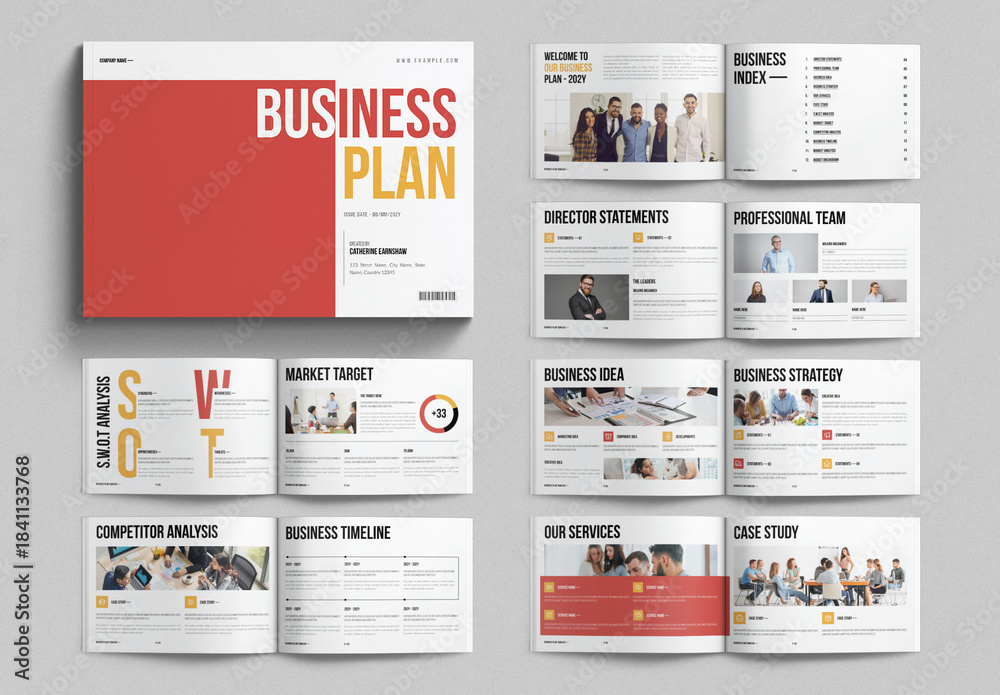 Business Plan Brochure Template Landscape Stock Template | Adobe Stock