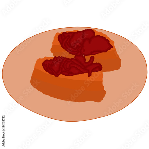 A simple, appealing digital illustration depicting two thick pieces of French toast or waffles
