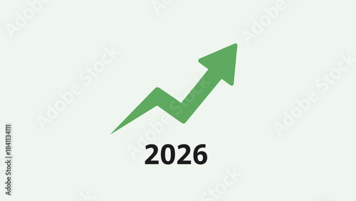 Green arrow graph showing upward trend for year twenty twenty six forecast