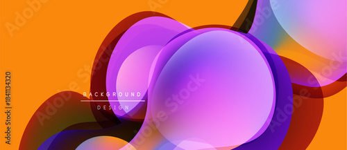 Abstract design features overlapping circles, vibrant orange background. Modern, dynamic composition with translucent layers, text reads background design.