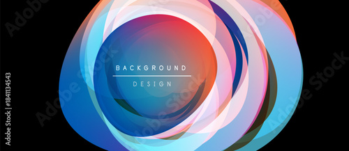 Abstract circular design. Vibrant colors blend, creating layered effect. Text reads background design within central shape. Modern, dynamic composition.