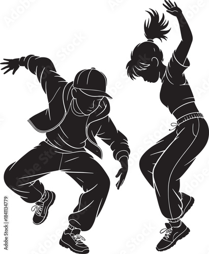 Dynamic Silhouette of Kids Performing Street Dance and Hip-Hop
