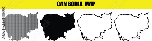 Set of Cambodia map icons and silhouettes, vector outline and fill styles
