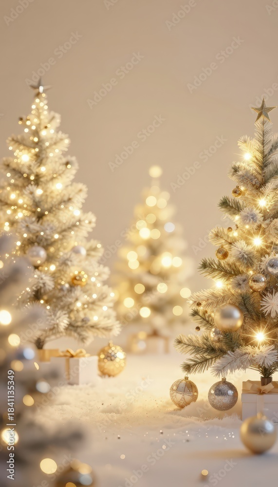 Fototapeta premium Festive Christmas Trees Decorated with Ornaments and Gifts holiday