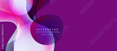 Abstract fluid shapes overlap, creating vibrant purple, pink hues. Text reads background design centered within composition. Modern aesthetic.