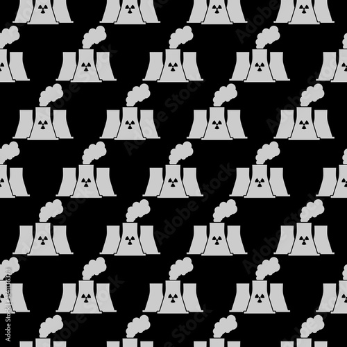 Nuclear power plant seamless pattern isolated on black background