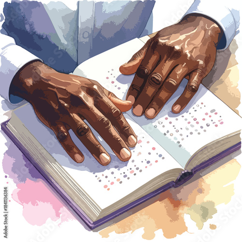 Illustration of Fingers Touching Braille Text