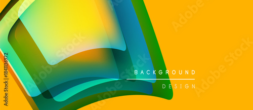 Abstract vibrant design. Smooth layers overlap, creating dynamic visual effect. Yellow backdrop enhances colorful elements. Modern, sleek presentation.
