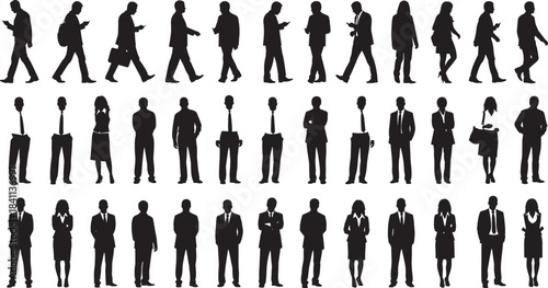 Large Collection of Diverse Business Silhouettes Featuring Men and Women Professionals in Formal Corporate Attire for Branding and Marketing Vector Graphics
