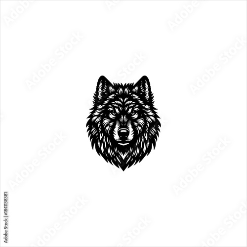 Wolf head silhouette presented as a bold black vector emblem design. Wildlife icon concept