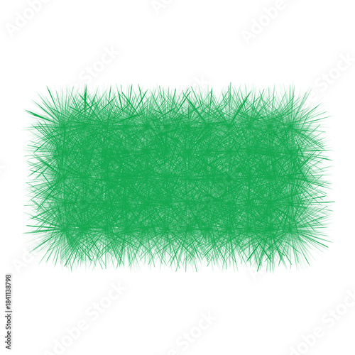This is a digital illustration of a rectangular area filled with a dense, vibrant green texture that resembles grass or fine, spiky foliage. The edges are irregular and fuzzy, with individual strands 