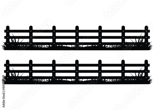 Silhouette of a wooden fence with grass on a white background