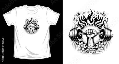 Gym fitness graphic vector art t-shirt design print template