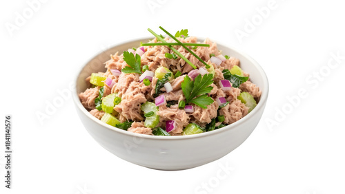 Fresh tuna salad, isolated on white or transparent background. PNG