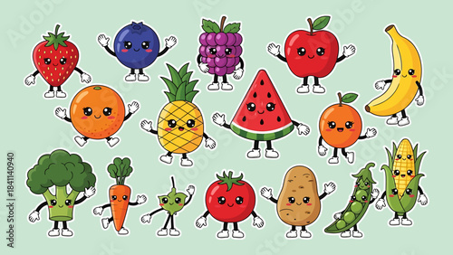 Whimsical Fruits and Vegetables Characters - A Colorful Assortment for Kids