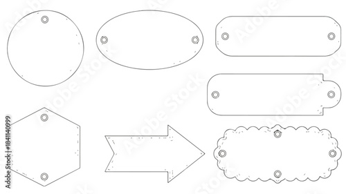 Flat lay of various metal plate shapes and designs with holes for screws on a white background.