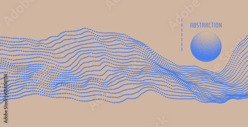 Big data. Sphere. Wavy background. Motion effect. Vector illustration for brochure, poster, cover, card, presentation, flyer or banner.