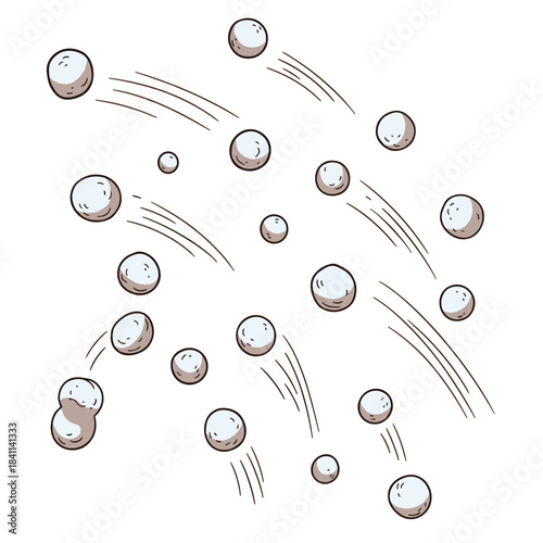Snowballs flying in multiple directions in a playful scene  
