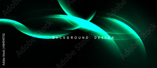 Abstract neon waves over dark backdrop. Smooth curves create dynamic visual effect. Modern design element for digital projects.