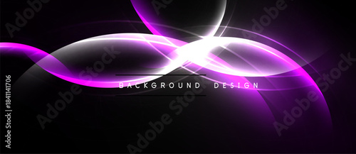 Abstract purple waves, bright light flares, dark background. Modern design element, dynamic composition, sleek presentation.