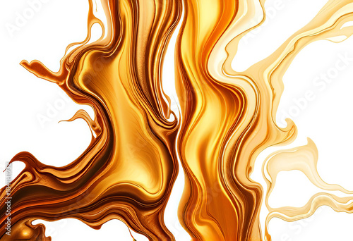 Abstract Flowing Golden Fluid Waves Curling and Swirling Dynamically on Pure White Background for Modern Interior Decor, Digital Art Prints, and Creative Abstract Designs
