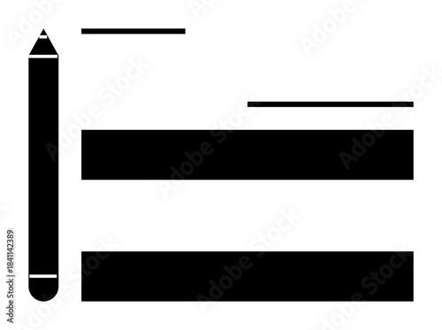 Black pencil beside horizontal text lines suggesting writing or organization. Ideal for creativity, planning, minimalism, productivity, education, communication, simple flat metaphor