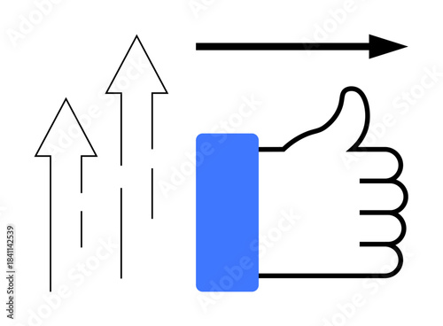 Progress concept. Progress ed by thumbs up, growth arrows, and forward arrow indicating advancement and achievements. Progress guiding success and direction in business and goals. For leadership