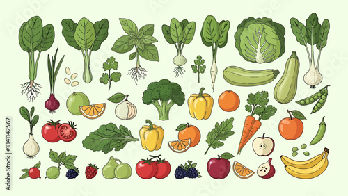 Healthy Vegetables and Fruits Collection for Diet and Nutrition