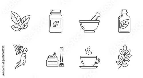 Herbal Medicine Icons Natural Healing Elements for Health and Wellness