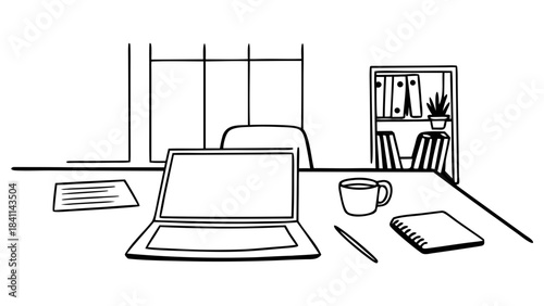 “flat design office workspace scene, clean vector illustration”