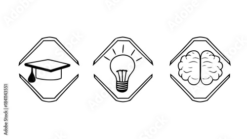 “education and learning icons, minimal geometric shapes, outline style”