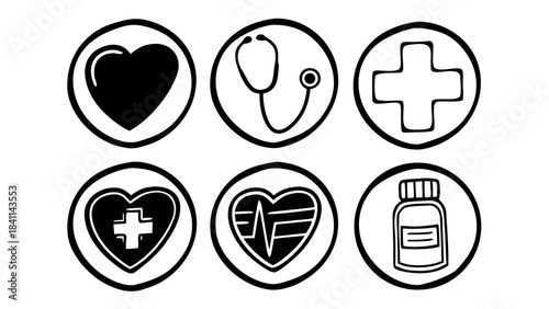 “healthcare UI icons, medical symbols, soft pastel palette, flat vector”