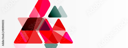 Abstract geometric shapes, mostly triangles, overlap creating vibrant red hues against white background. Minimalist design.