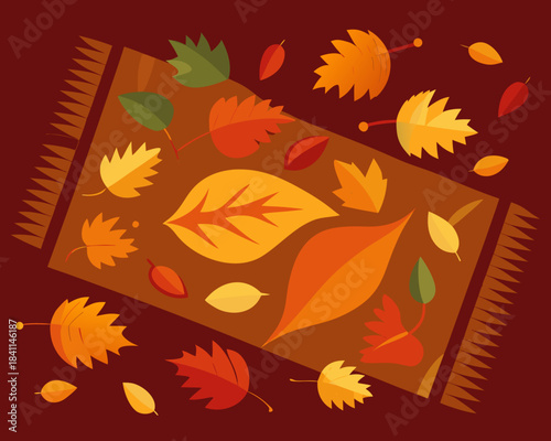 Autumn leaves on a rug Vector
